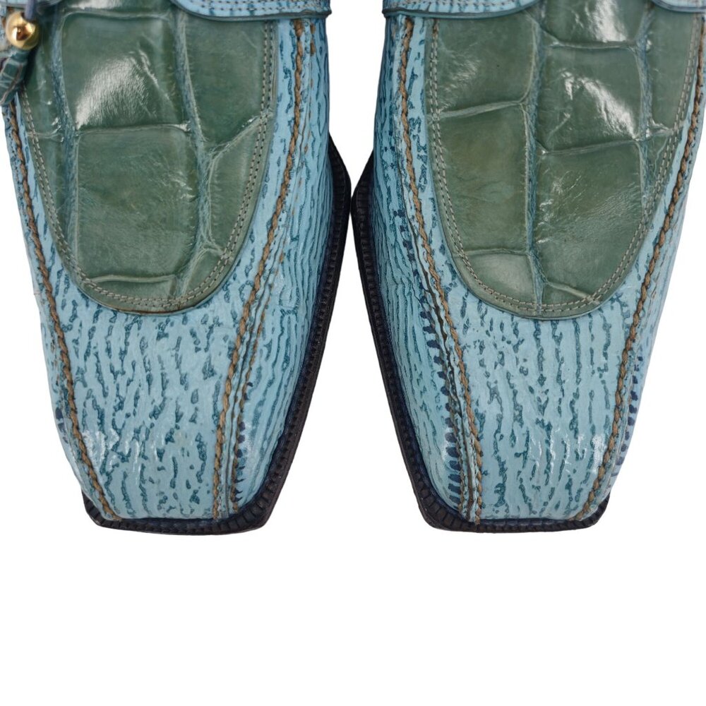 Vintage Mauri Alligator Sharkskin Italy Mens 10M Light Blue Leather Dress Shoes - Picture 8 of 11